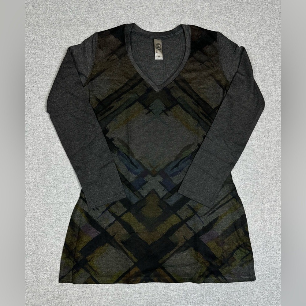Go Couture Shirt Womens Medium Long Sleeve Tunic Abstract Print Made USA Top NEW - Picture 1 of 6